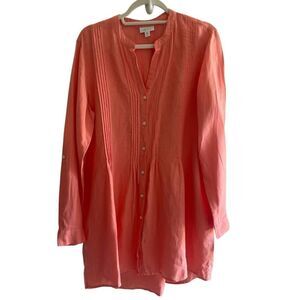J Jill Love Linen Peach Pink Popover Button Up Tunic Shirt Top Size Medium Tall